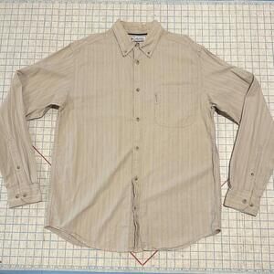 Mens COLUMBIA Fishing Tan Dobby Stripe Long Sleeve Button Down Shirt Sz L